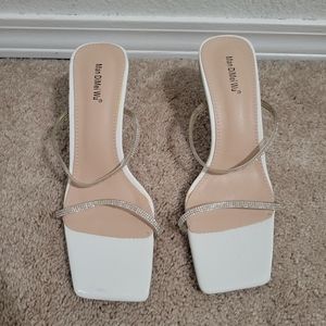 White rhinestone crystal heels sandals